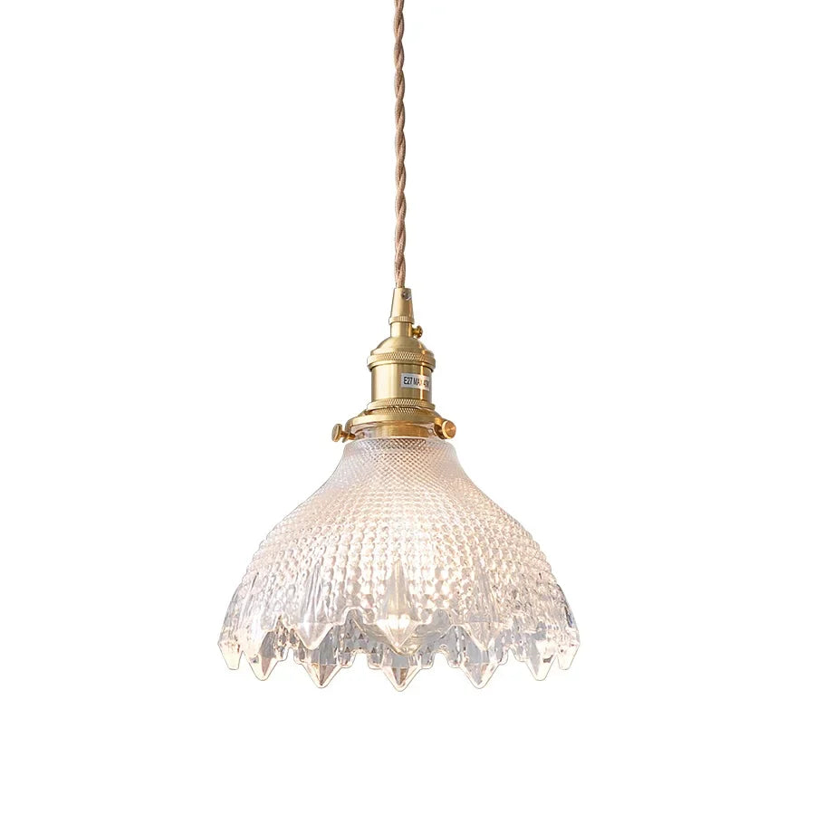 Afralia™ Green Glass LED Pendant Lamp with Copper Wood Handle for Modern Nordic Home Decor