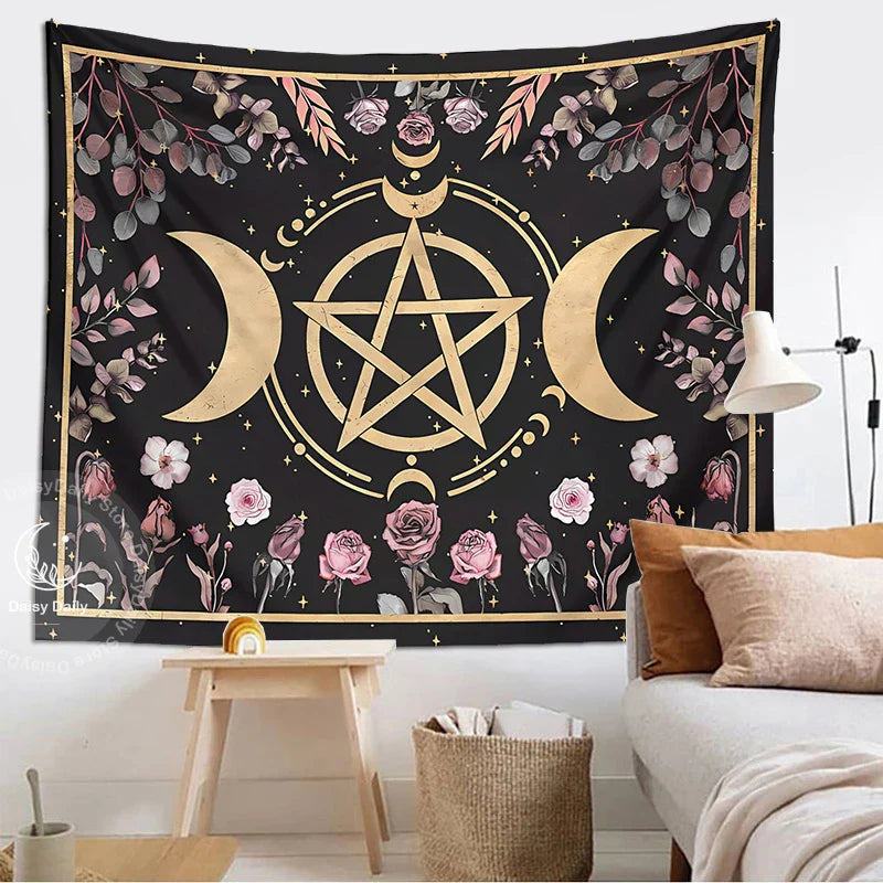 Afralia™ Botanical Floral Moon Tapestry - Witch Cottage Core Living Room Decor