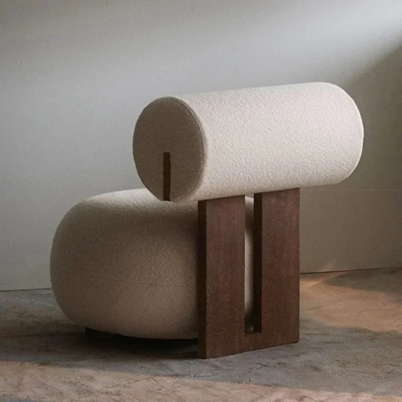 Afralia™ Nordic Solid Wood Sofa Chair Modern Light Luxury Cream Hippo Chair