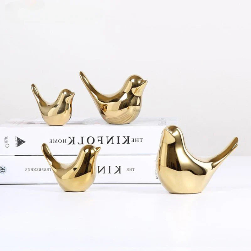Nordic Ceramic Gold Bird Figurine Set by Afralia - Home Decoration Sculpture Ornament