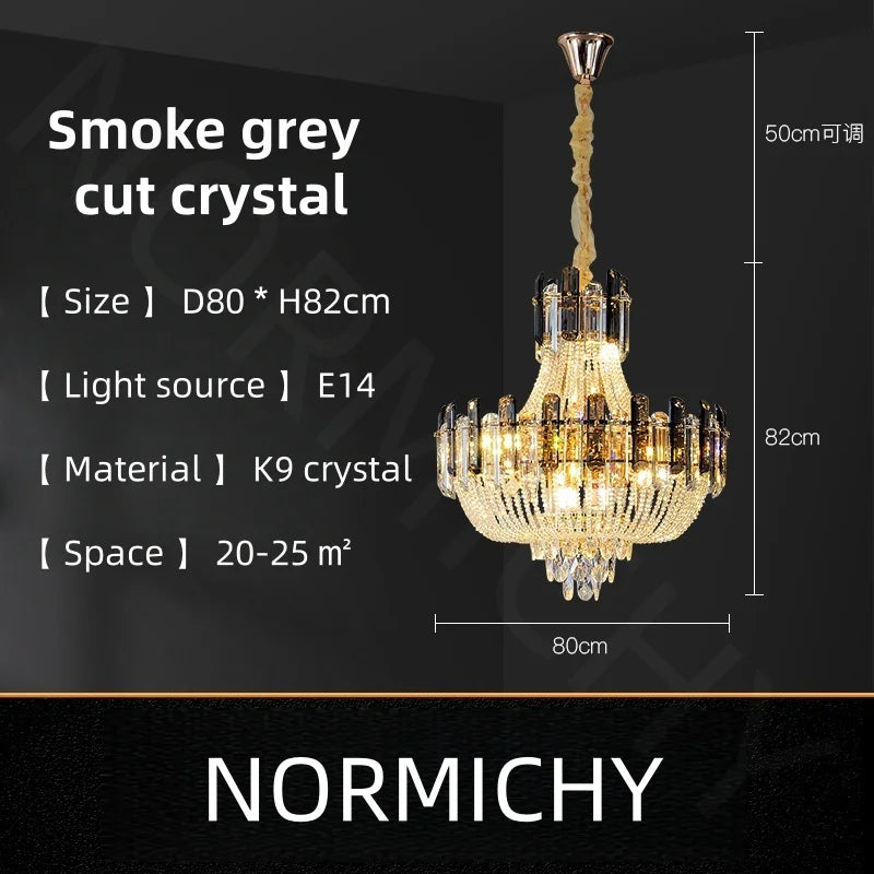 Afralia™ Light Luxury Crystal Ceiling Chandelier in Amber & Smoky Grey, LED Elegant Lustre