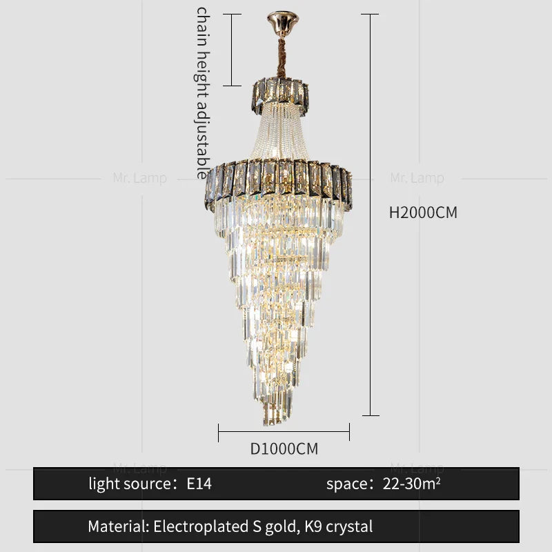 Afralia™ Elegant Crystal Chandelier for Duplex Spiral Staircase and Living Room