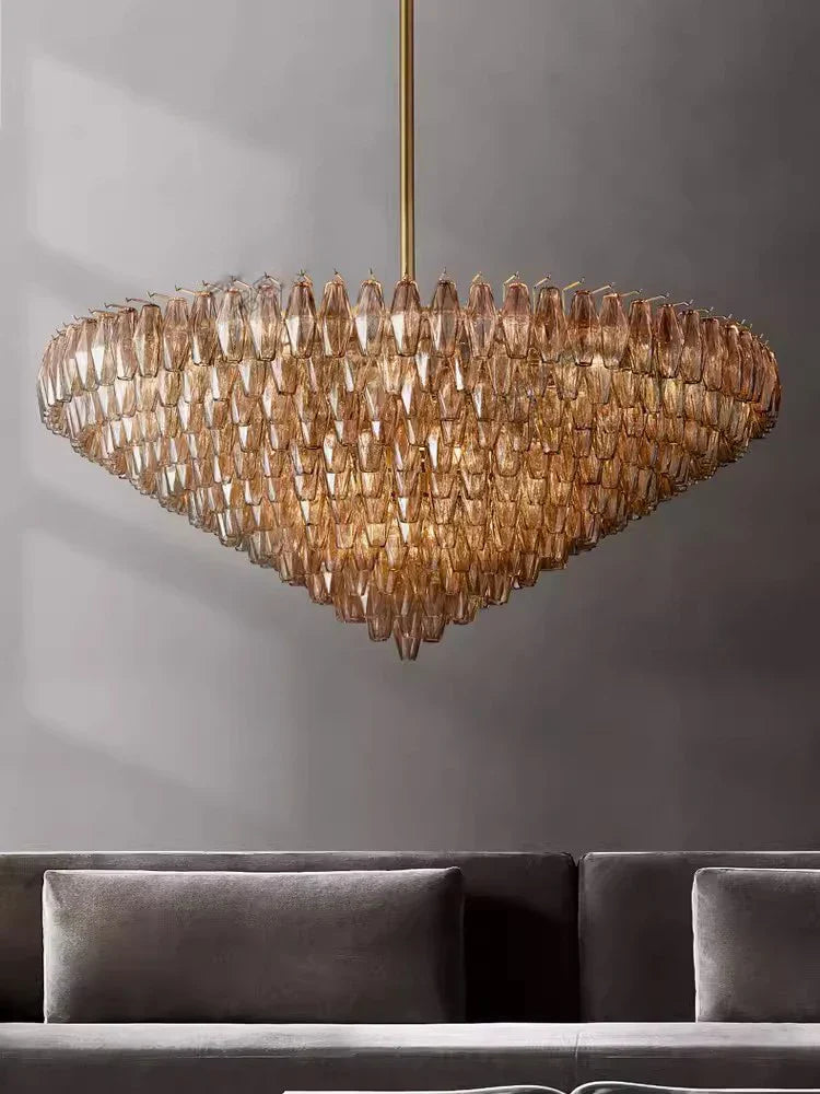 Afralia™ Luxury Glass Shade LED Chandelier in Brass and Black for Modern Dining Room