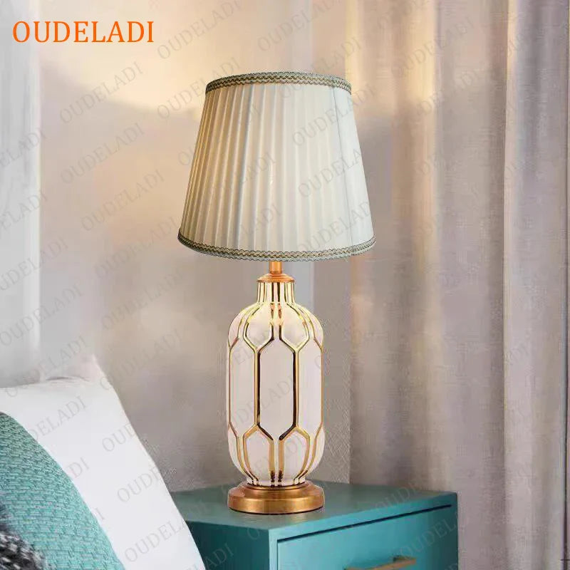 Afralia™ Blue Ceramic Table Lamp | Post Modern American Style | Bedroom Living Room Lighting