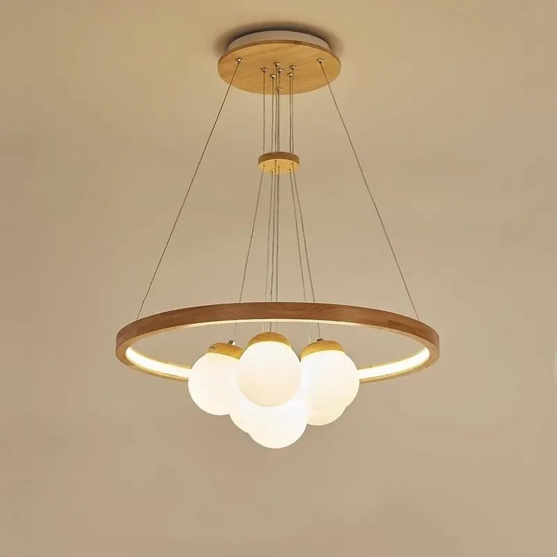 Afralia™ Nordic Woodiness Glass Ball LED Chandeliers: Elegant Light Fixture for Home Decor