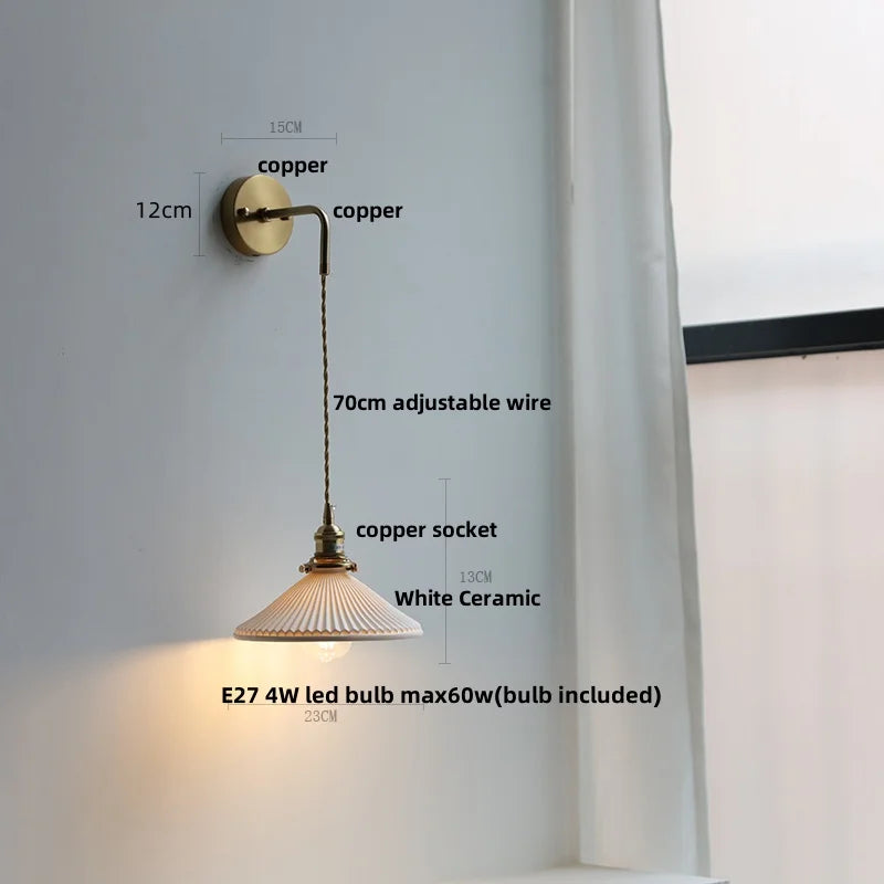 Afralia™ Nordic LED Wall Lamp Pull Chain Copper Glass Stair Light Sconce