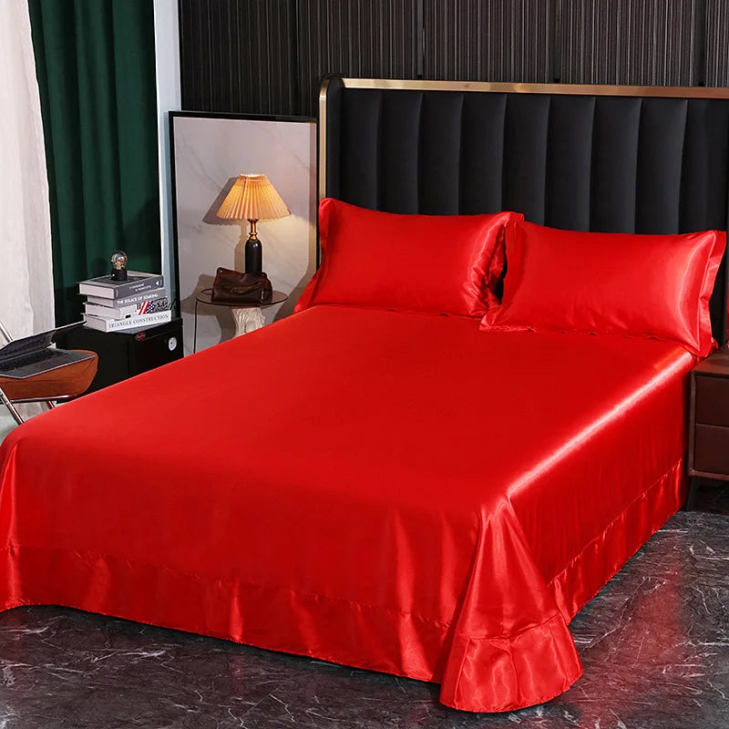 Afralia™ Silk King Bed Sheet Set with Pillowcase - Luxuriously Soft Solid Color Flat Sheet