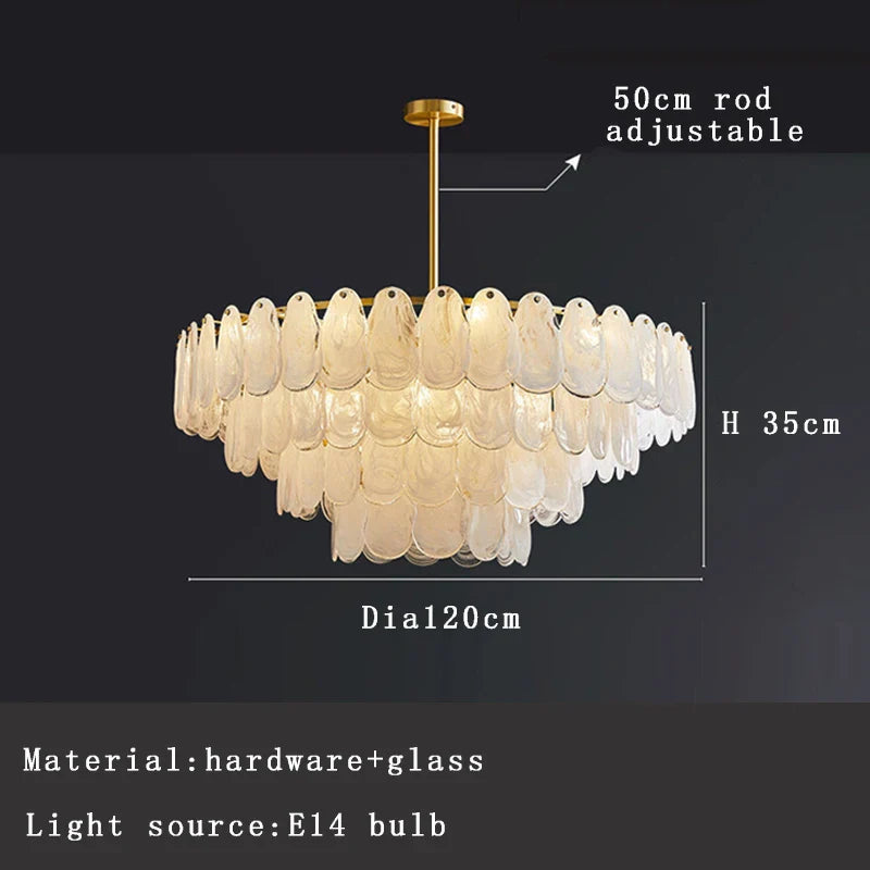 Afralia™ Golden French Modern Glass Chandelier Light, LED Indoor Decorative Lighting Fixture