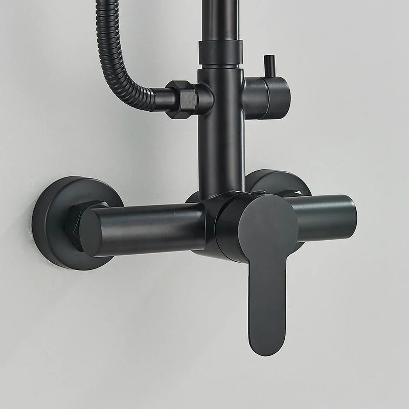 Afralia™ Black Shower Faucet Set with Rainfall Shower Head and Wall Mounted Mixer Tap