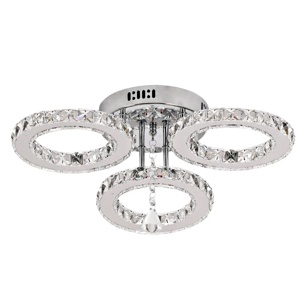 Afralia™ Crystal Chandelier 3Rings Chrome Pendant Light for Bedroom Living Room