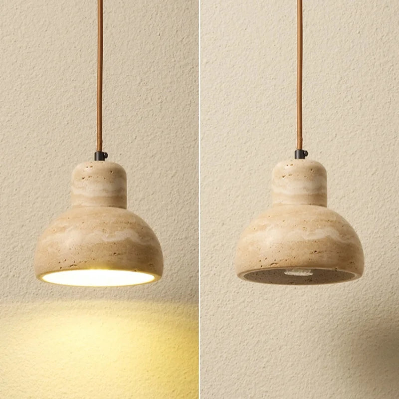 Afralia™ Yellow Travertine Stone LED Pendant Lamp for Kitchen, Living Room, Bedroom