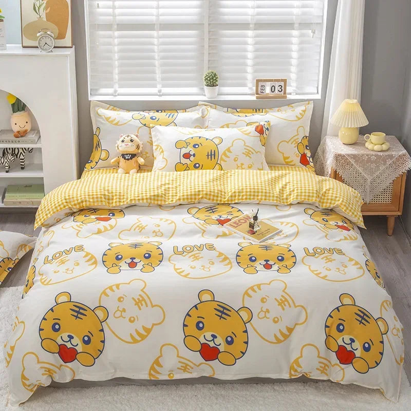 Afralia™ Cartoon King Size Duvet Set 220x240 with Pillowcase - Skin Friendly & Comfortable