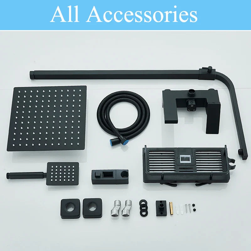 Afralia™ Matte Black Stainless Steel Shower Faucet Set with Rainfall Waterfall Bathtub Mixer