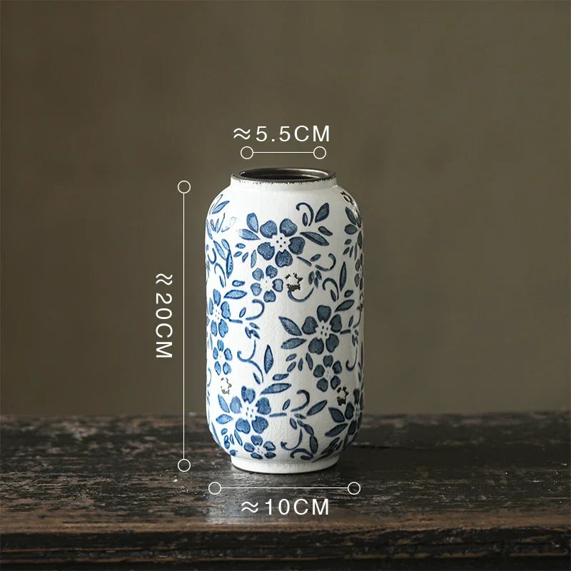 Afralia™ Blue White Porcelain Vase Hydroponic Ceramic Flower Pot Room Decor