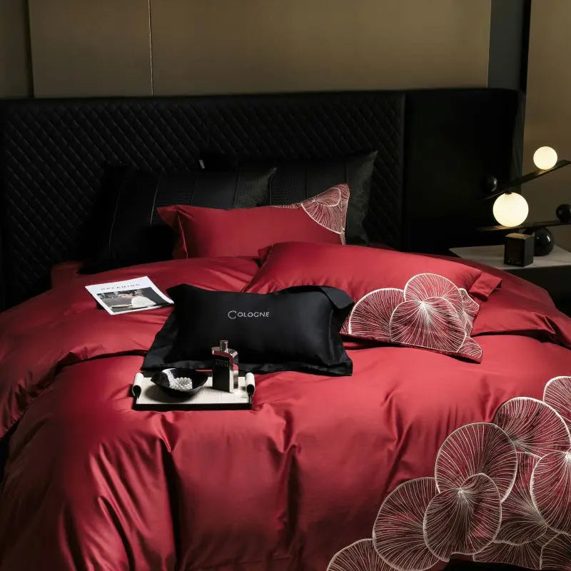 Afralia™ Embroidered Egyptian Cotton Bedding Set - Queen/King, Luxury Bed Sheet & Pillowcases