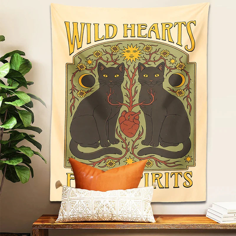 Afralia™ Cat Hearts Tapestry Wall Hanging for Boho Home Decor