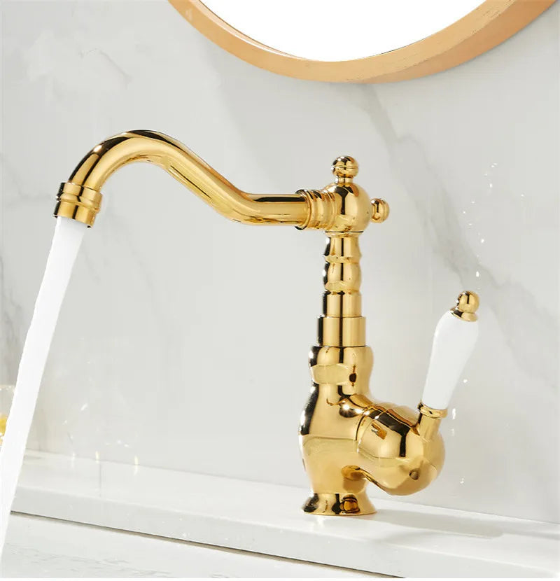 Afralia™ Gold Basin Faucet Single Handle Bathroom Sink Tap Hot Cold Mixer Tap
