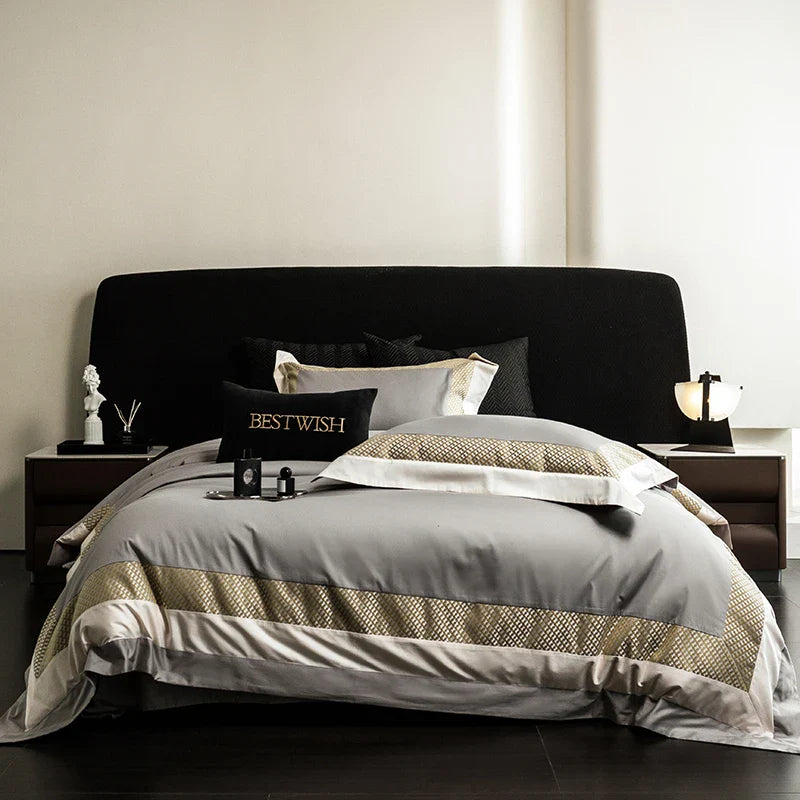 Afralia™ Luxe Egyptian Cotton Bedding Set - Full Queen King Duvet Cover Flat Sheet Pillowcases