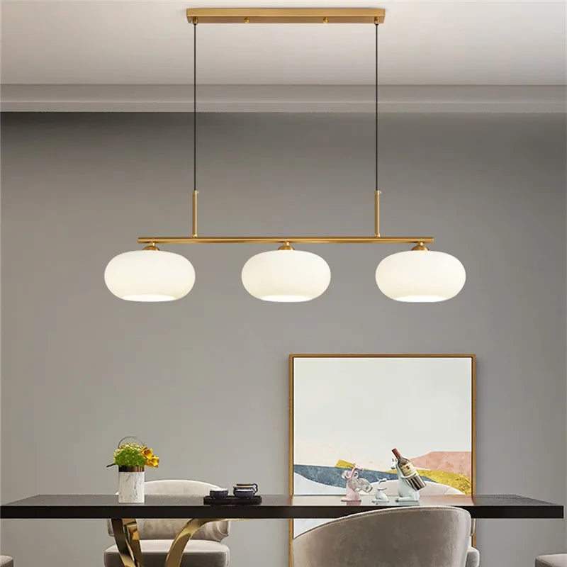 Afralia™ Persimmon Pendant Light: Nordic LED Retro 3 Head Glass Lampshade for Living Room & Dining Room