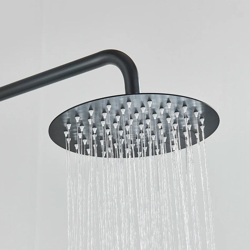 Afralia™ Black Shower Faucet Set with Rainfall Shower Head and Wall Mounted Mixer Tap