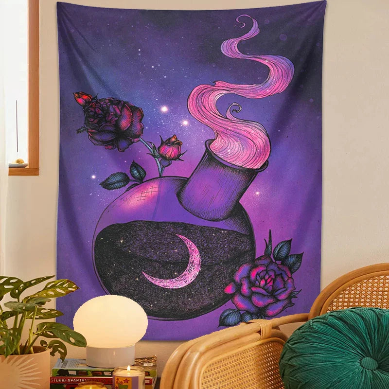 Afralia™ Purple Rose Magic Tapestry Wall Hanging: Boho Home Decor for Hippie Vibes