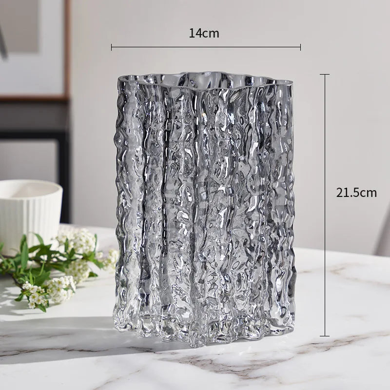 Afralia™ Clear Ice Vase for Hydroponic Flowers Desk Decor Bouquets Minimalist Floral Arrangement Modern Glass Pot