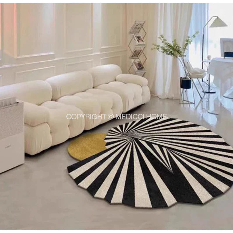 Afralia™ Oriental Retro Scalloped Carpet Throw Rug Set for Home Decor, 130x130