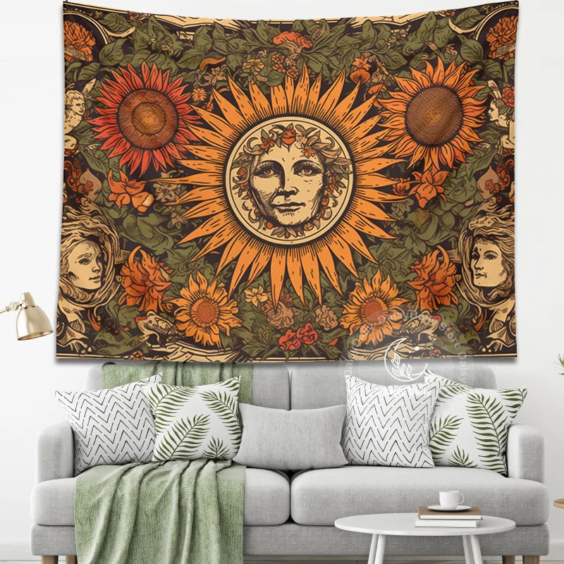 Sunflower Tapestry Wall Hanging Retro Bohemian Floral Decor Cloth by Afralia™