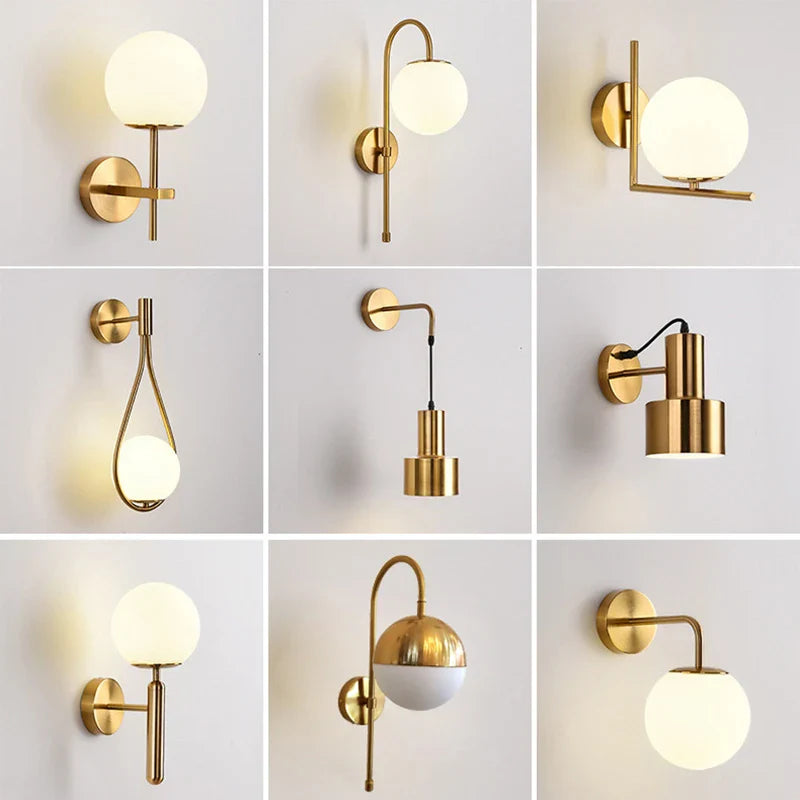 Afralia™ Nordic Glass Golden Wall Lamp Iron Plated Single Head Sconce