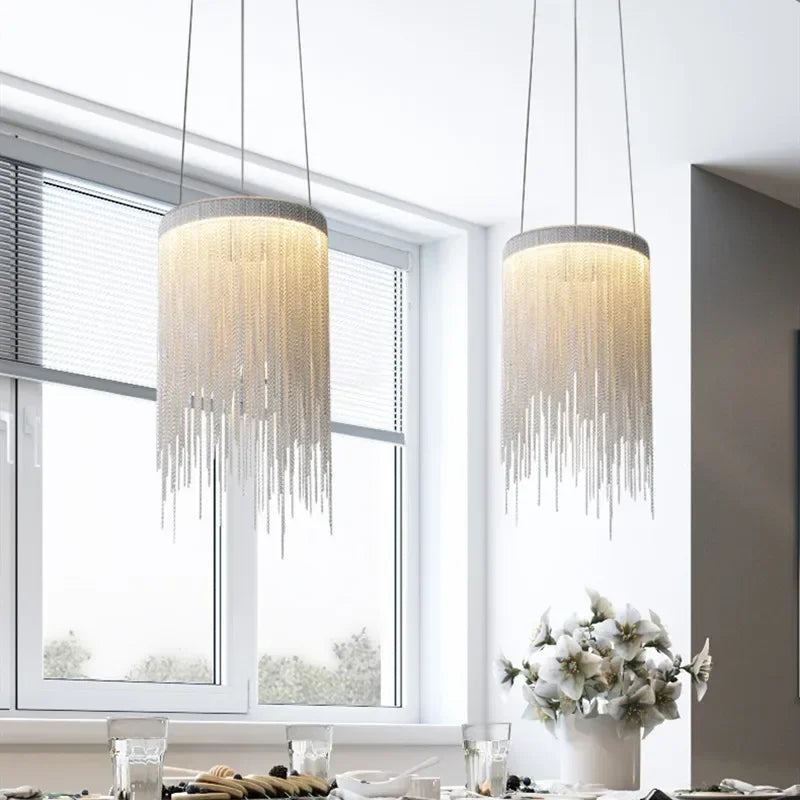 Afralia™ Tassel Chain LED Chandelier for Modern Living Room and Dining Room