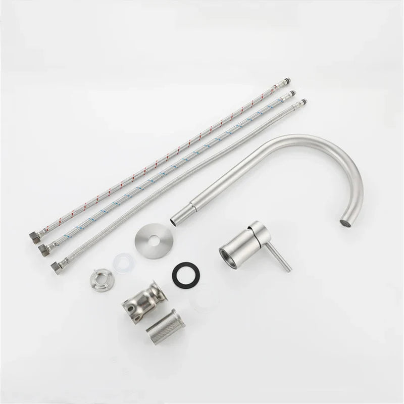 Afralia™ Brushed Stainless Steel Bathroom Faucet - Deck Mounted Basin Mixer Tap