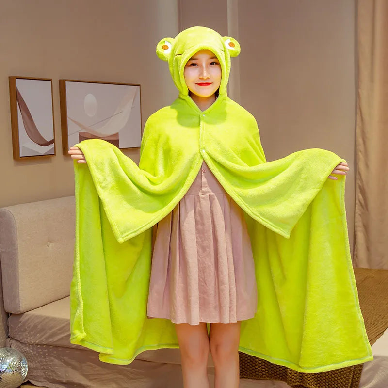 Afralia™ Cozy Cartoon Hooded Cape Blanket for Winter Nap, Office, and Home Office Warmth