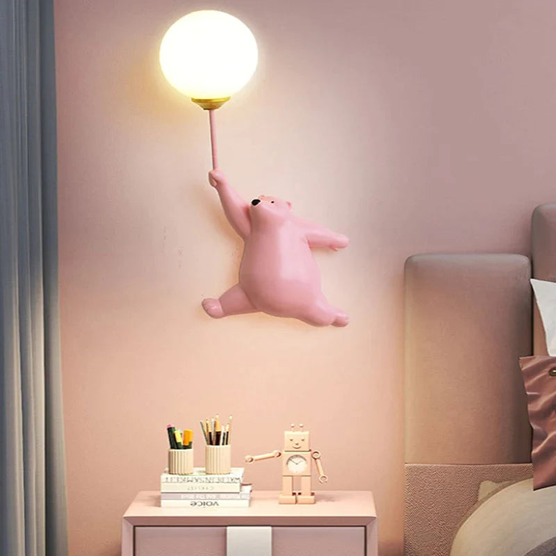 Afralia™ Blue Pink Bear Wall Lamp for Kids Bedroom, 3D Moon Lighting, G9 Bulb