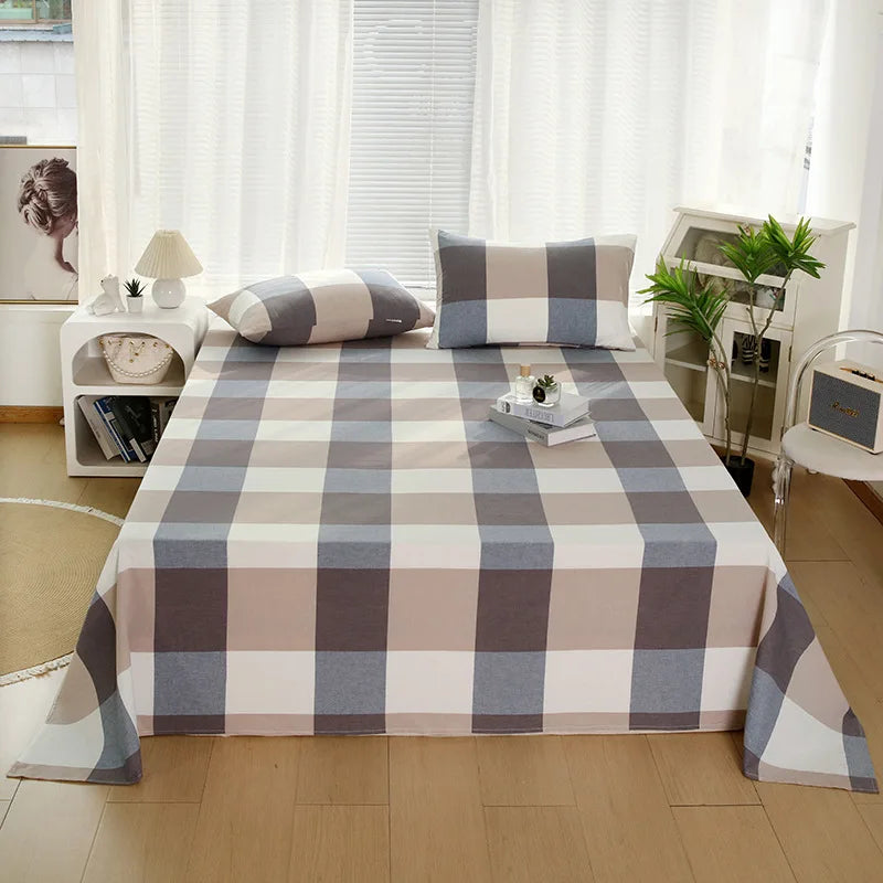Afralia™ Soft Cotton Single Bed Sheet with Breathable Stripe Plaid