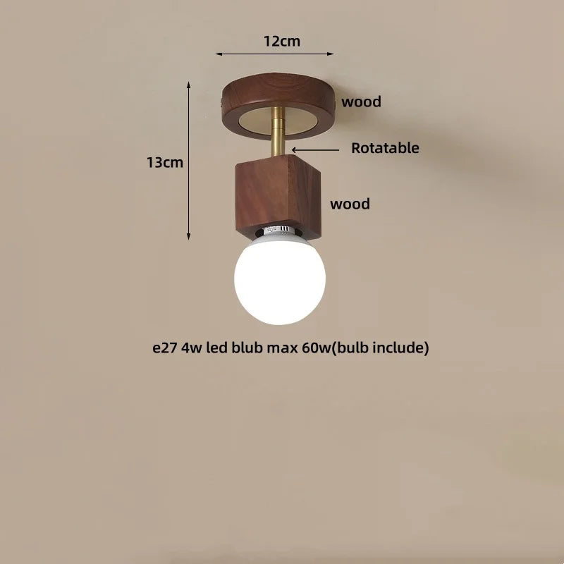 Afralia™ Cube Wood Copper LED Ceiling Light Fixture Vintage Loft Ceiling Lamp