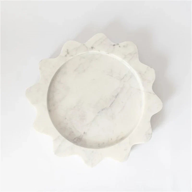 Afralia™ Marble Travertine Serving Tray Scalloped Edge Square Display Tray