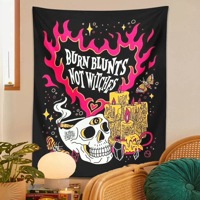 Afralia™ Skull Moon Tapestry: Psychedelic Boho Witch Tarot Moth Wall Hanging Skeleton