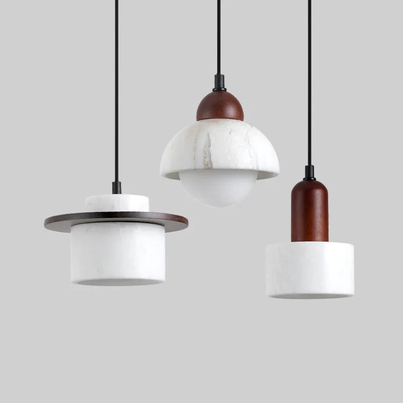 Afralia™ Wabi Sabi LED Pendant Lights Wood White Marble Stone Hanging Lamp