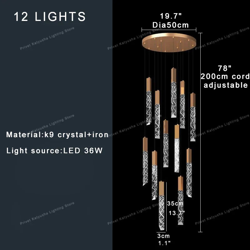 Afralia™ Crystal Circular Staircase Chandelier for Villa Duplex Foyer Decoration