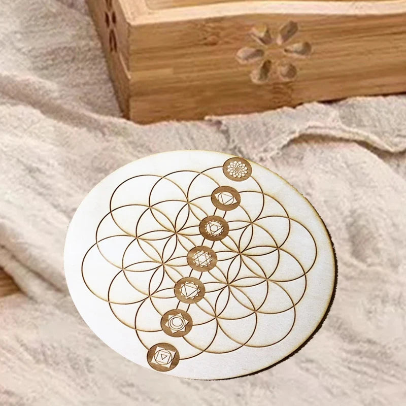 Afralia™ Flower of Life Energy Mat Slice Coasters Set and Wooden Wall Sign