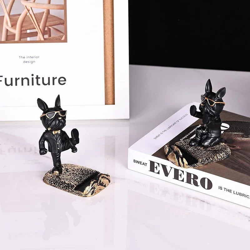 French Bulldog Sculpture Phone Holder Desk Decor Afralia™ Brand Iconic Office Figurine Stand