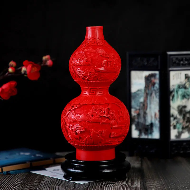 Afralia™ 10-inch Red Lacquerware Flower Auspicious Vase