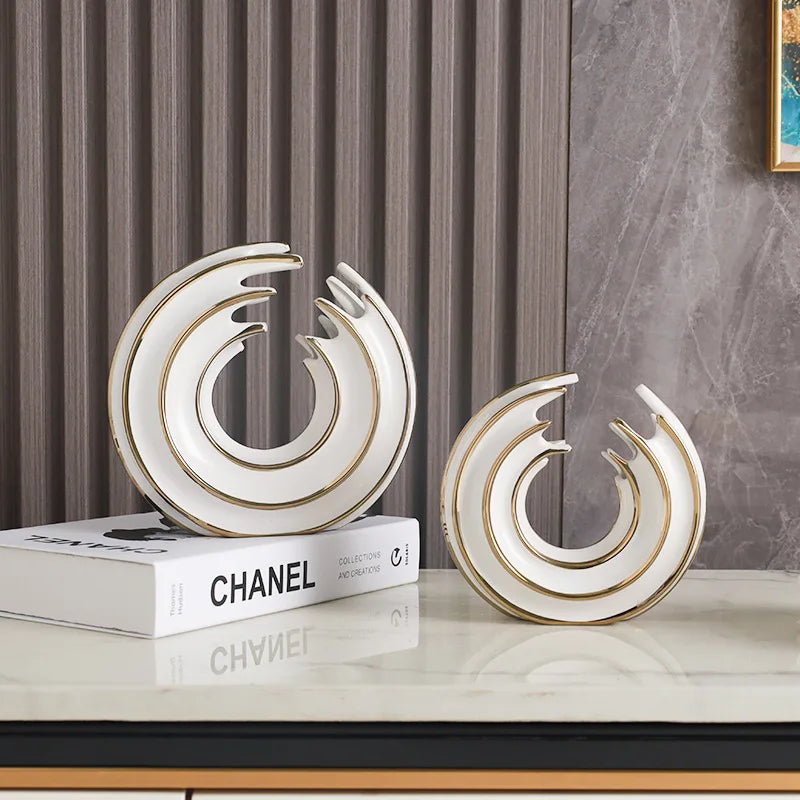 Afralia™ Nordic Wave Ceramic Statue Decoration for Living Room, Office, or Bedroom