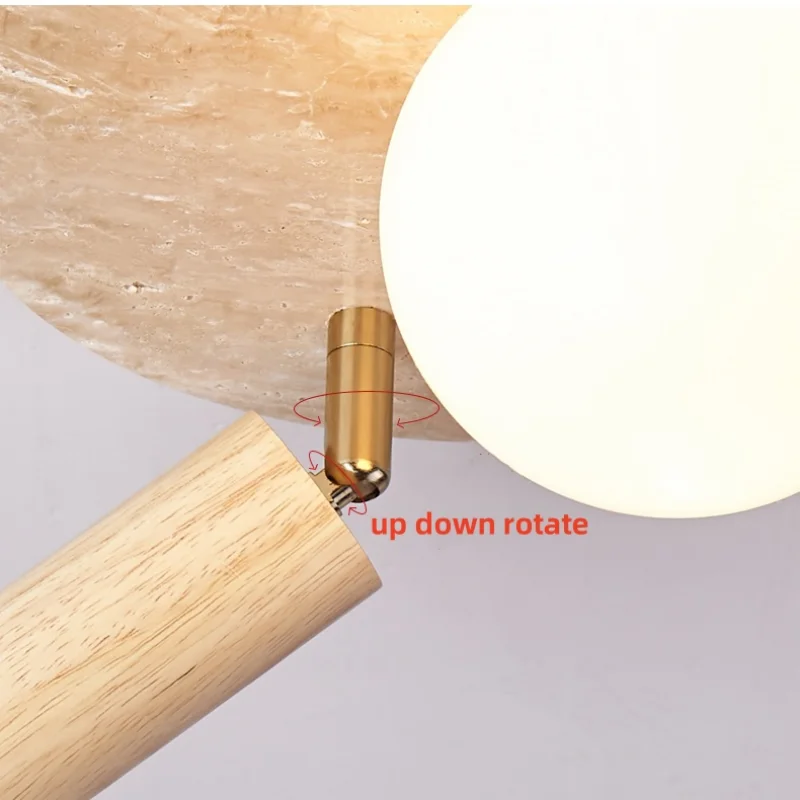 Afralia™ LED Rotatable Ceiling Lamp White Glass Yellow Travertine Wood Nordic Modern