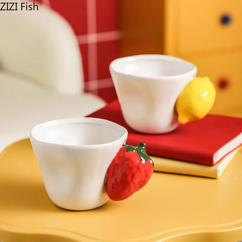 Afralia™ Ceramic Strawberry Lemon Mug for Dining and Coffee, Tea Cup for Fruits Juice