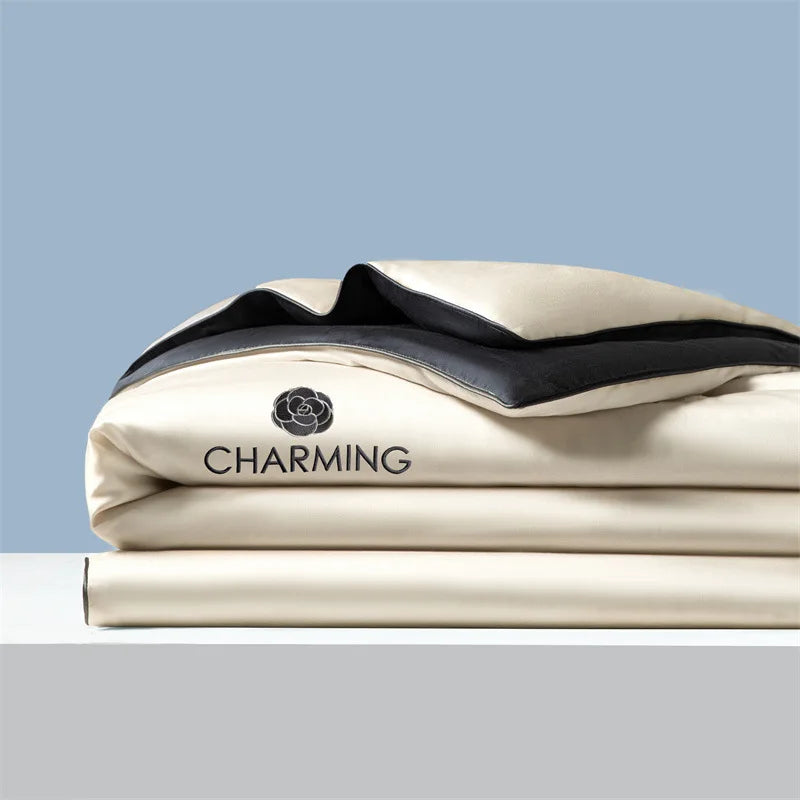 Afralia™ Nordic Style Floral Embroidered Ice Silk Comforter Set for Cooling Luxury Experience.