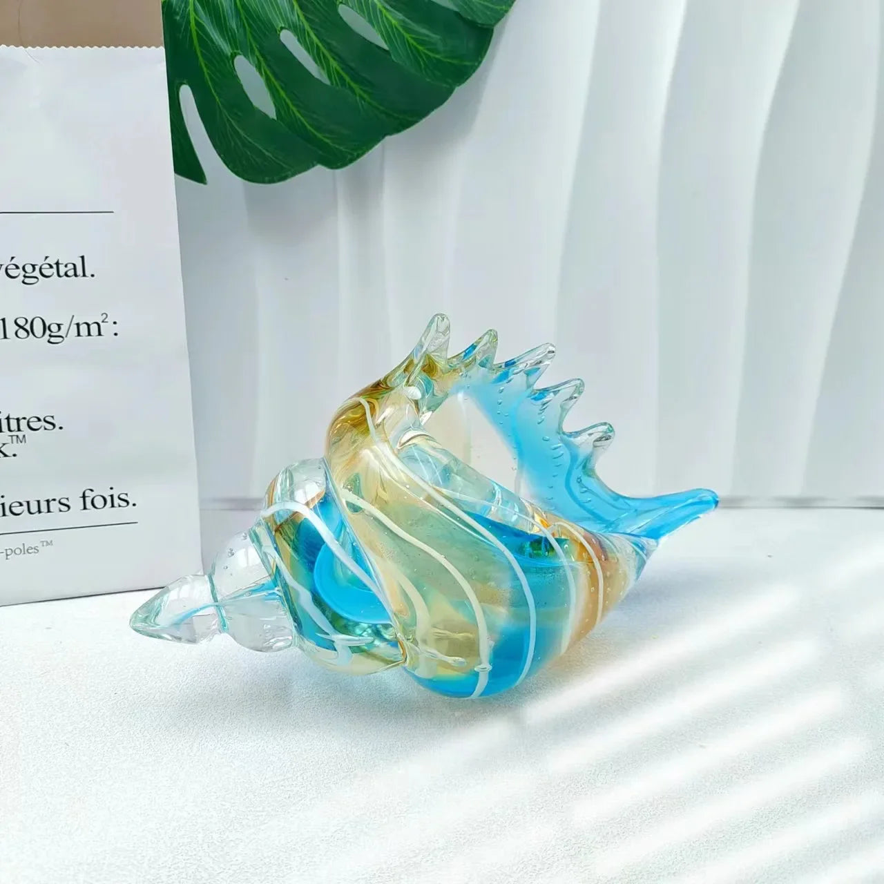 Afralia™ Sea Shell Glass Conch Sculpture Amber Art for Home Decor
