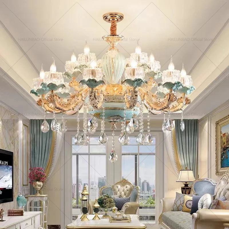 Afralia™ European Crystal Chandelier Living Room Bedroom Lamp High-Grade Villa Duplex Large