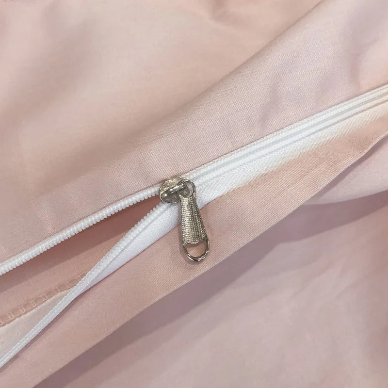 Afralia™ Rose Flowers Embroidery Bedding Set, Pink Egyptian Cotton, Luxury 4Pcs