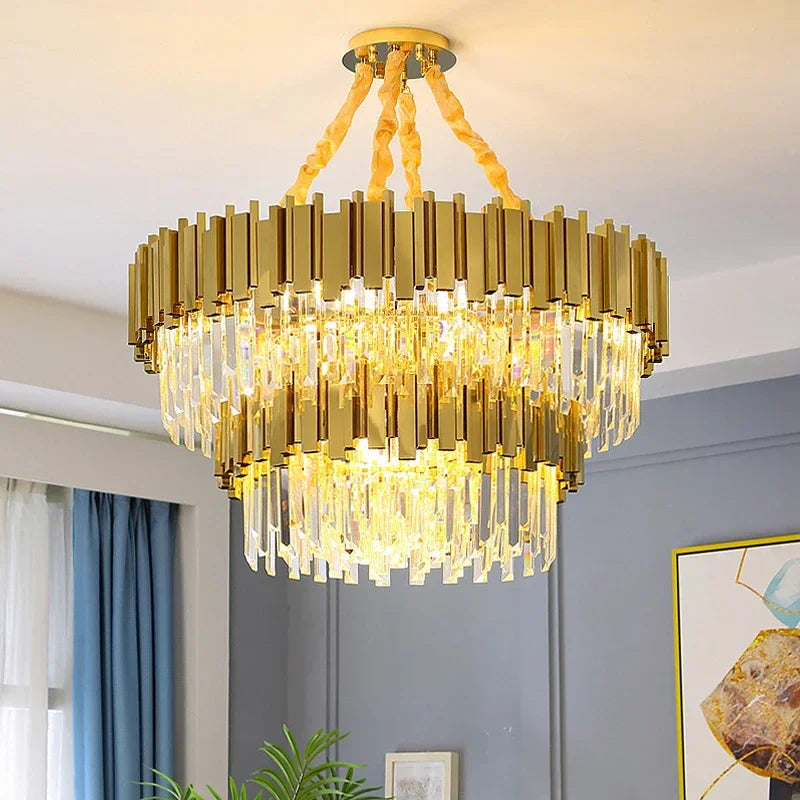 Afralia™ Gold Crystal Chandeliers for Luxurious Home, Hotel, and Dining Decor